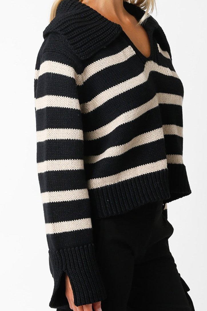 Drama Collar Stripe Sweater