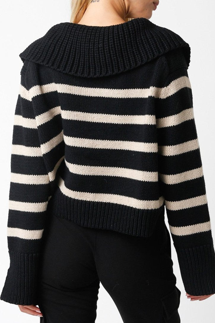 Drama Collar Stripe Sweater