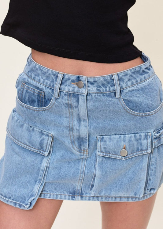 Denim Cargo Mini Skirt