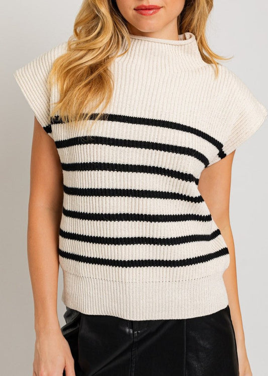 Mockneck Sleeveless Stripe Sweater