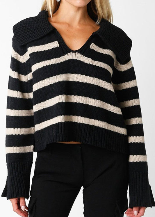 Drama Collar Stripe Sweater