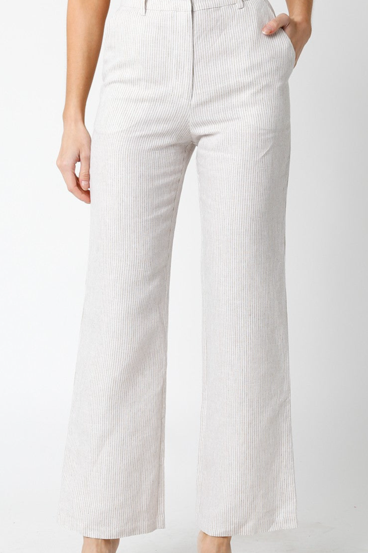 Beige Stripe Linen Pants