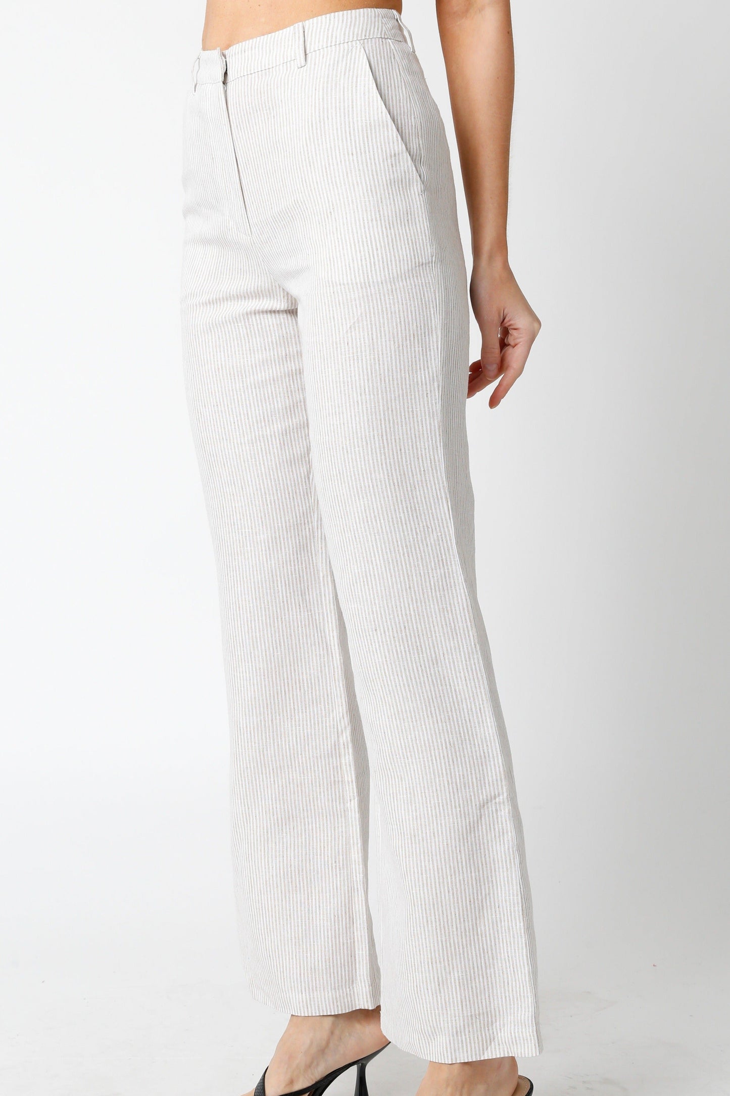 Beige Stripe Linen Pants