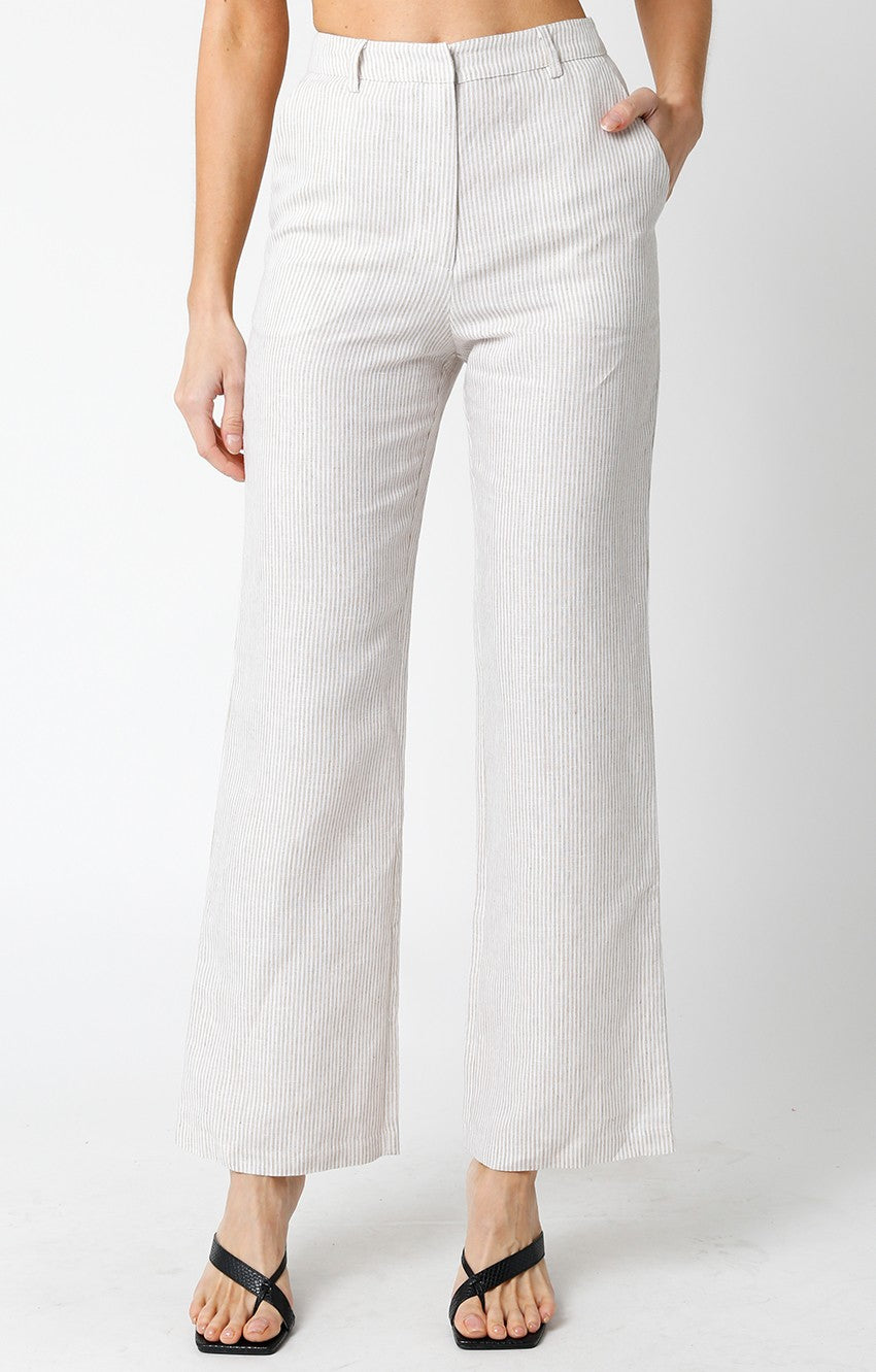 Beige Stripe Linen Pants