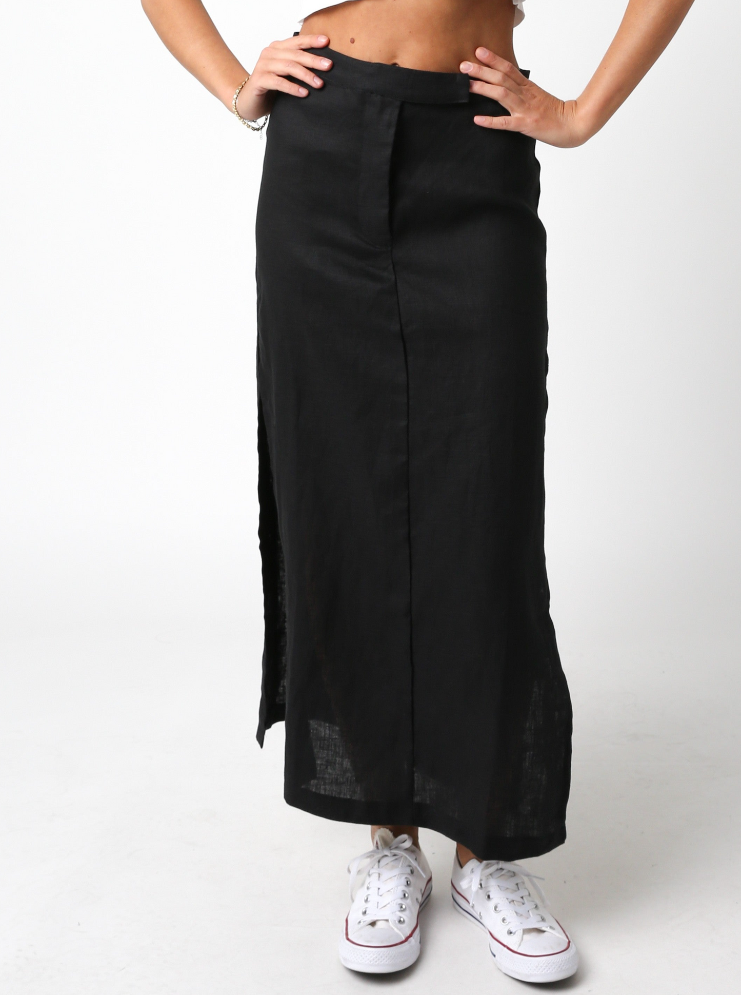 Black Linen Maxi Skirt