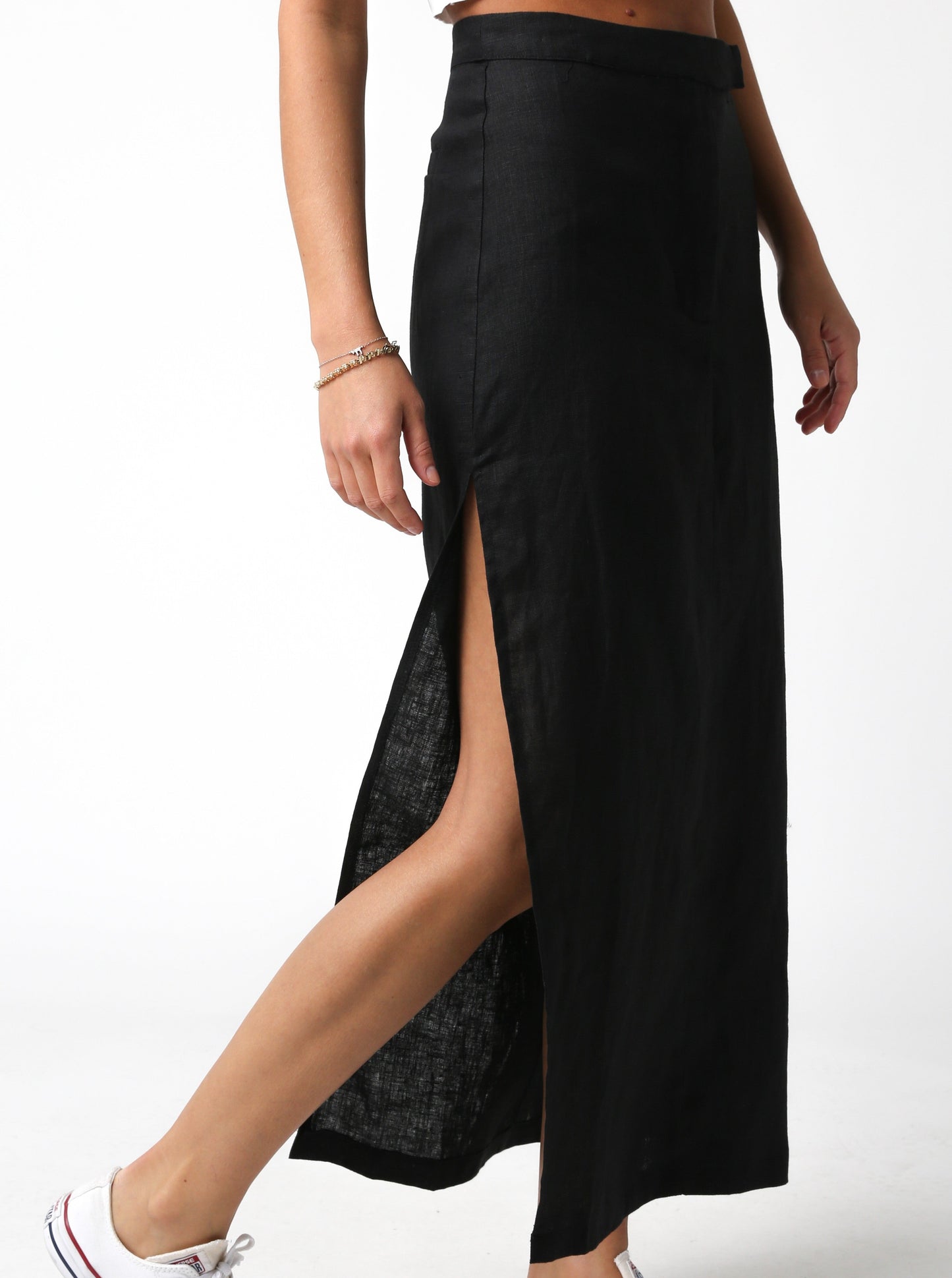 Black Linen Maxi Skirt