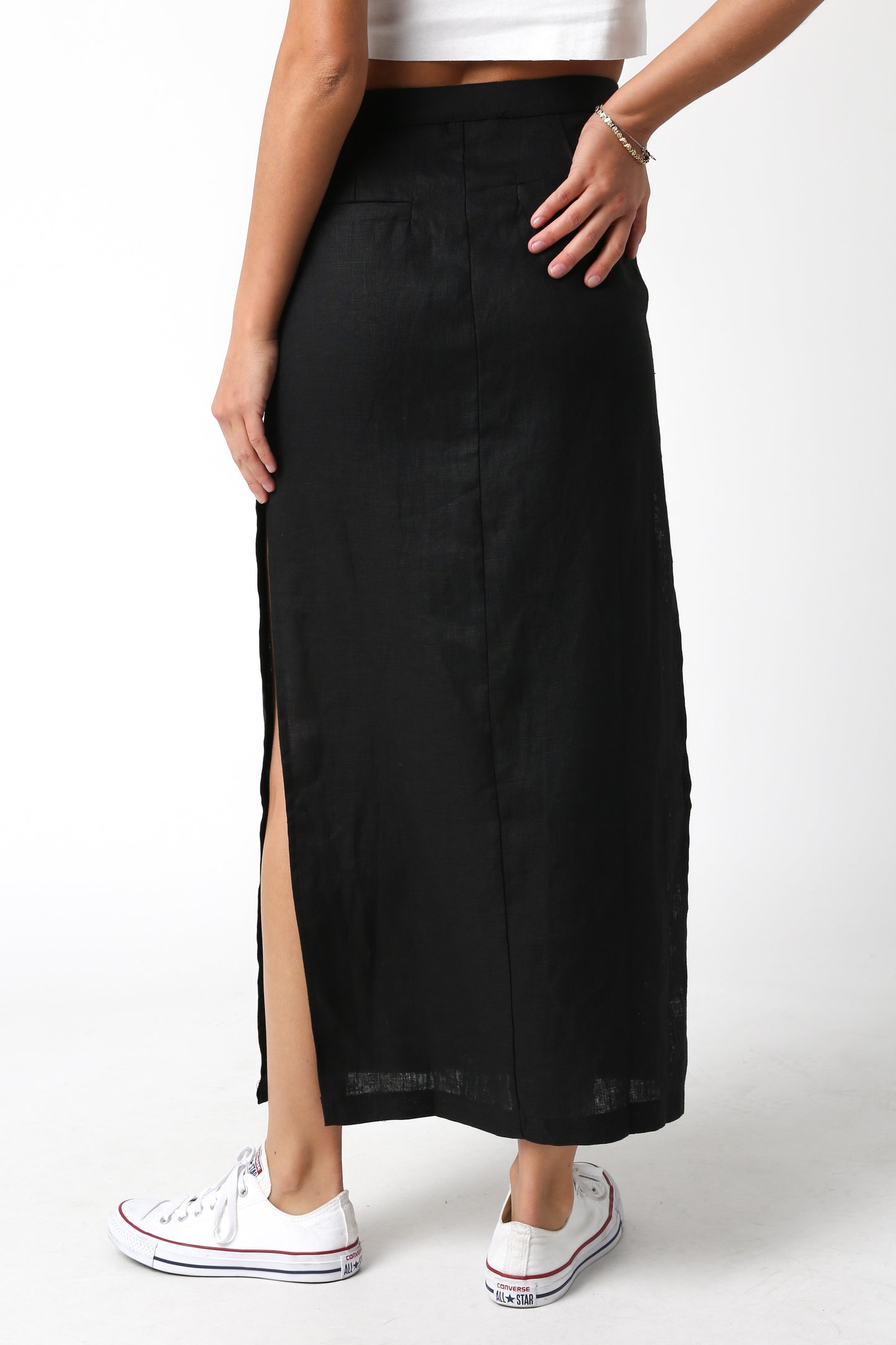 Black Linen Maxi Skirt