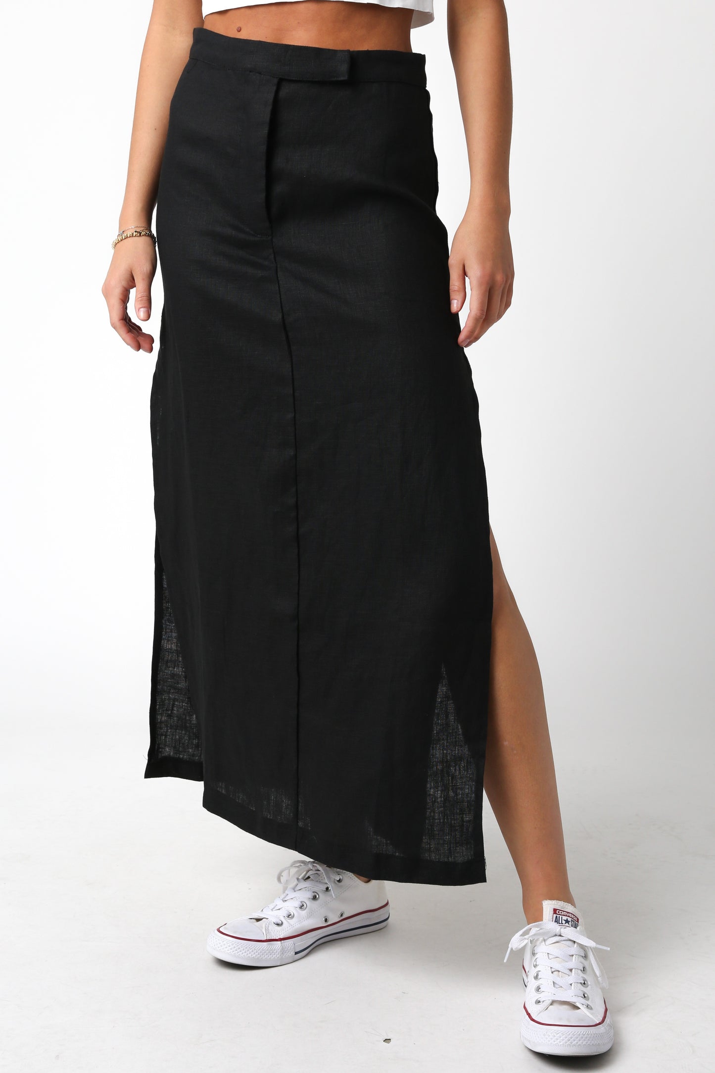 Black Linen Maxi Skirt