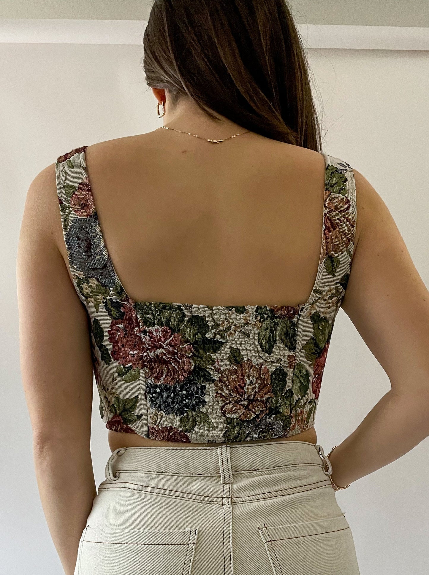 Floral Jacquard Zip Corset