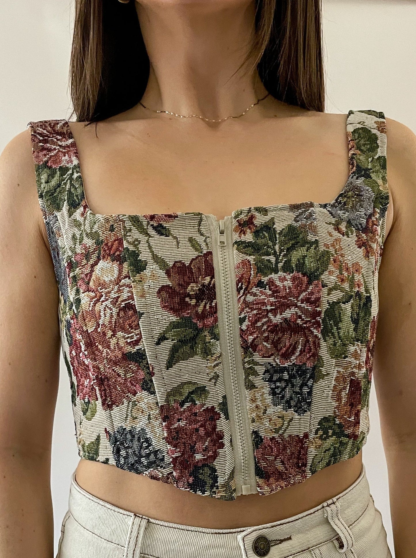 Floral Jacquard Zip Corset