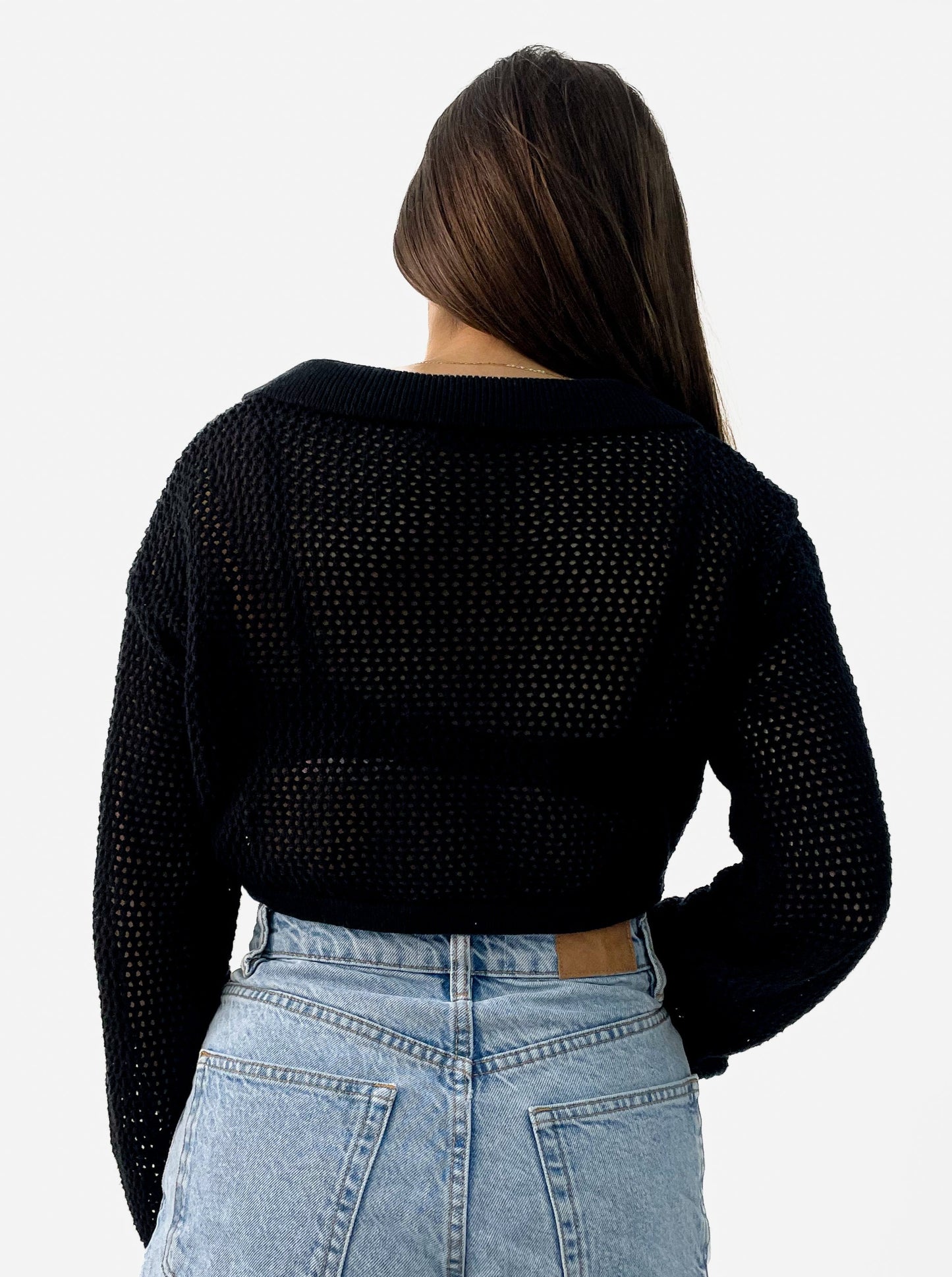 Long Sleeve Crop Crochet Twist Top