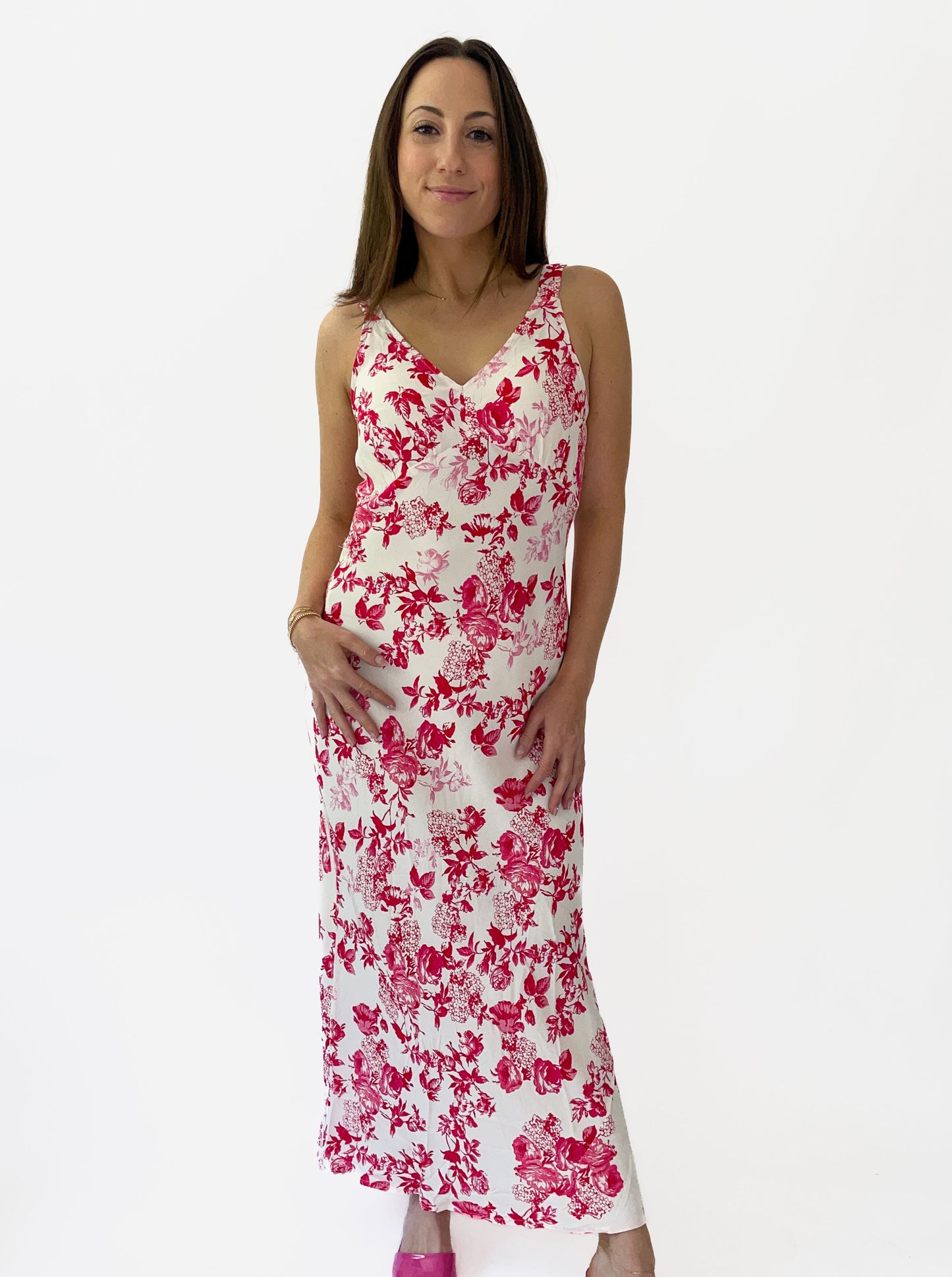 Red Floral Sweetheart Maxi Dress