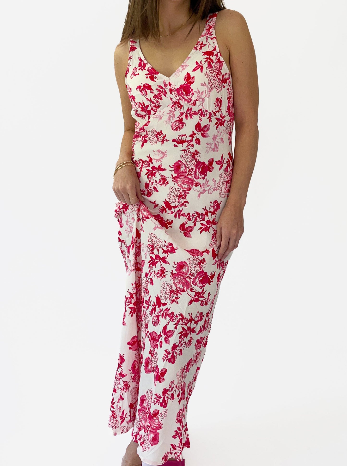 Red Floral Sweetheart Maxi Dress