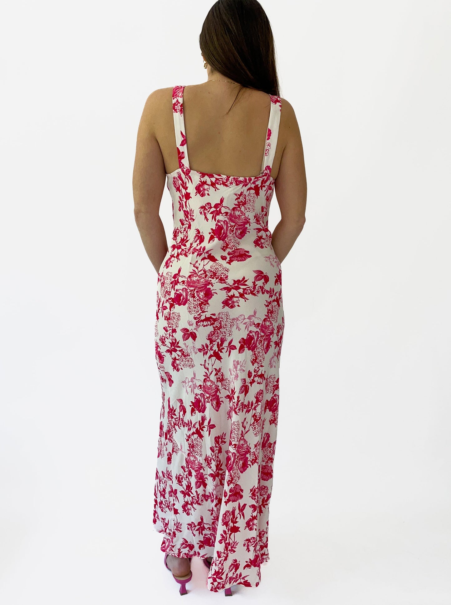 Red Floral Sweetheart Maxi Dress