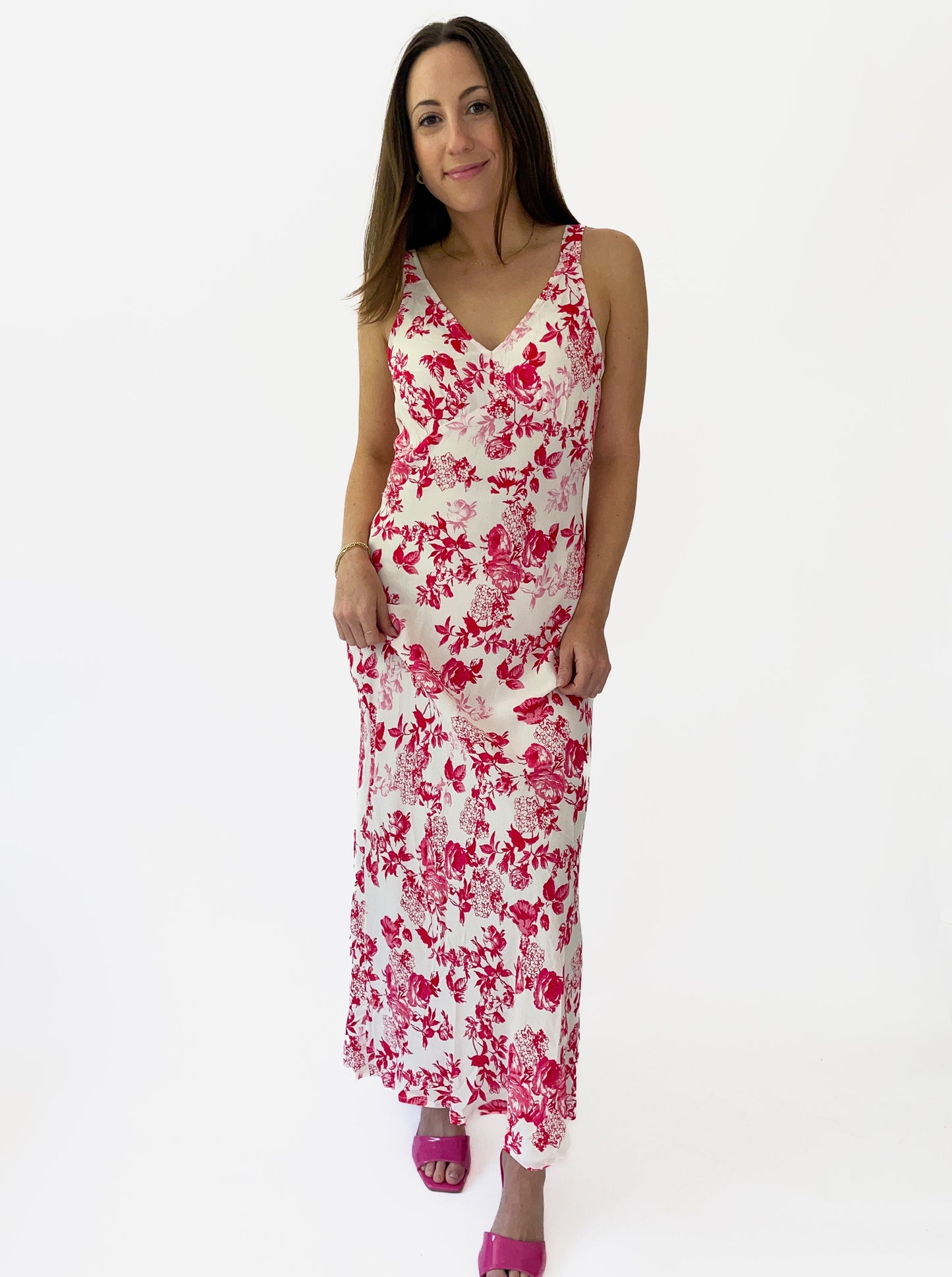 Red Floral Sweetheart Maxi Dress