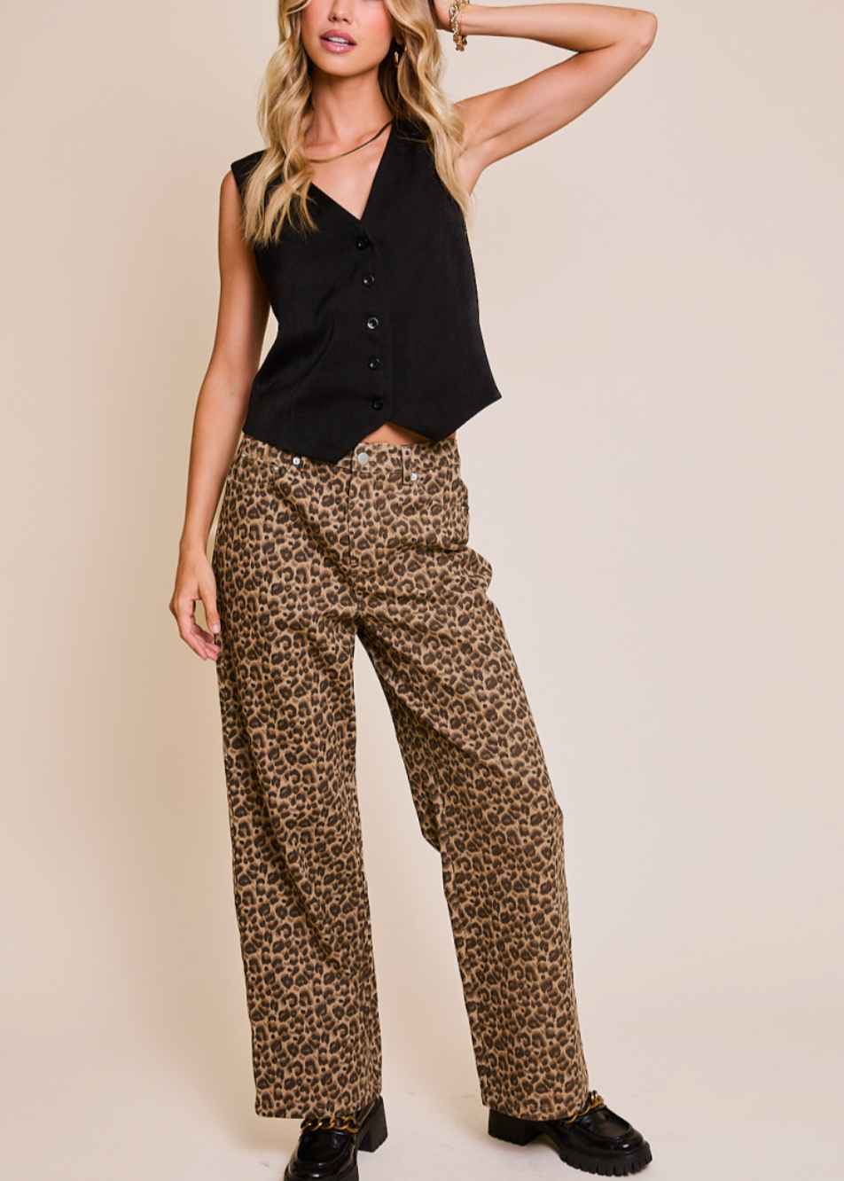 Wide Leg Leopard Jeans